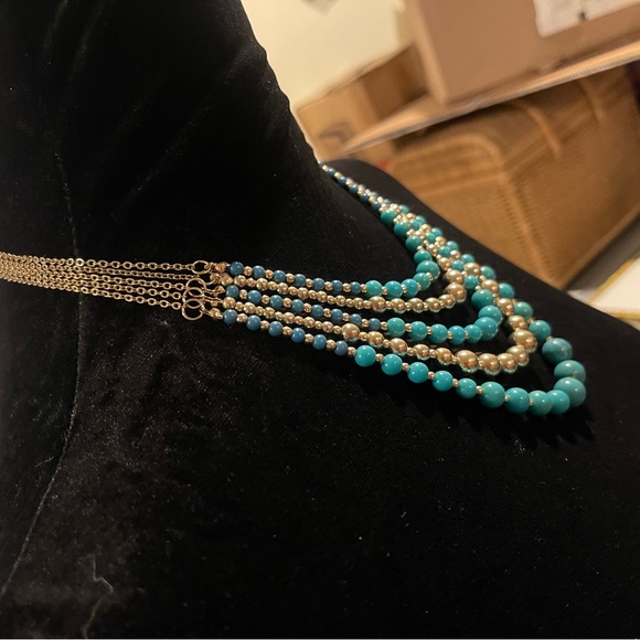 Nordstrom’s Brand VTG VCLM Tiered Multi-Strand Necklace w/Beads of Blue & Gold - Picture 3 of 6